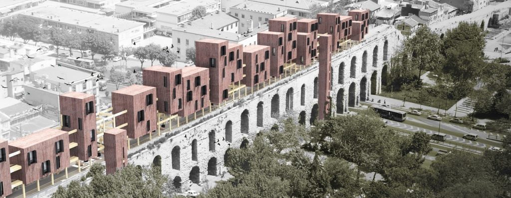 superspace suggests floating housing modules to revitalize the valens archway in istanbul