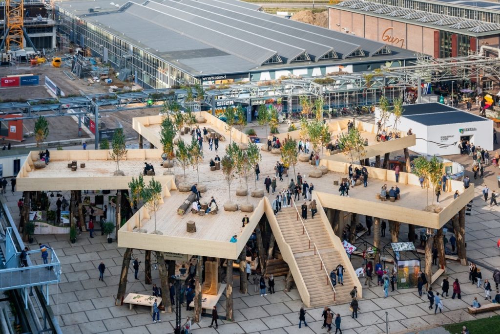 A timber pavilion called Biobasecamp at Dutch Design Week