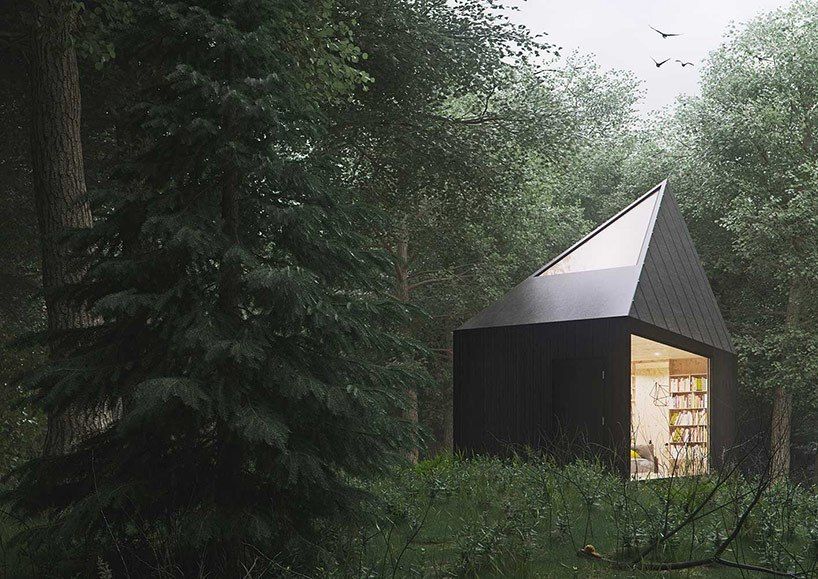 polish designer tomek michalski makes his foray into the architectural world with a design for a secluded cabin in the forest.