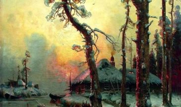 «Зимний пейзаж с рекой и домами», Ю.Ю. Клевер, 1914.