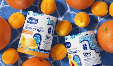 Дизайн упаковки греческого йогурта Viola от агентства Ohmybrand вдохновлена Санторини
