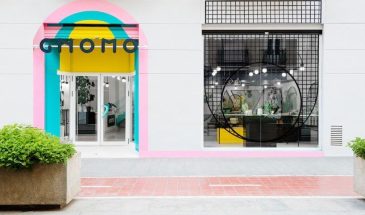 masquespacio paints valencia lifestyle store with block colors   bold lines