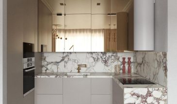 Эстетичный интерьер небольшой кухни-гостиной, где каждая деталь работает на ощущение роскоши и уюта одновременно.