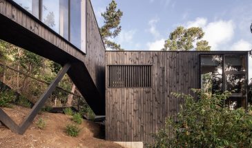 Чилийская студия Ignacio Correa Arquitecto завершила проект «Дом на трёх высотах» в Чили, который представляет собой два здания с деревянной обшивкой, соединённых тонким мостиком с застеклёнными стенами. Дом расположен на поросшем деревьями склоне холма в Сапальяре, прибрежном городе в чилийском регионе Вальпараисо.