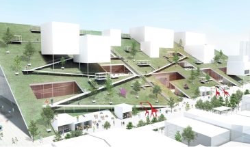 Победивший проект Рикена Ямамото и Field Shop для Художественного музея Таоюань в Тайване состоит из двух зданий с функциональными зелеными наклонными крышами, соединенными коридором, приподнятым над землей. Каждая из трех частей конструкции соответствует своей собственной функции и представляет собой независимое развлекательное пространство.