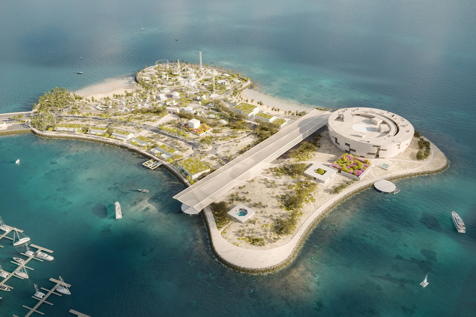 Аэрофотопанорама мастерплана и музея Lusail (© Herzog & de Meuron)