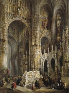 "Вид на интерьер собора" (Vista del interior de una catedral), холст, масло. 146 х 108 см. Королевская академия изящных искусств Сан-Фернандо, Мадрид.