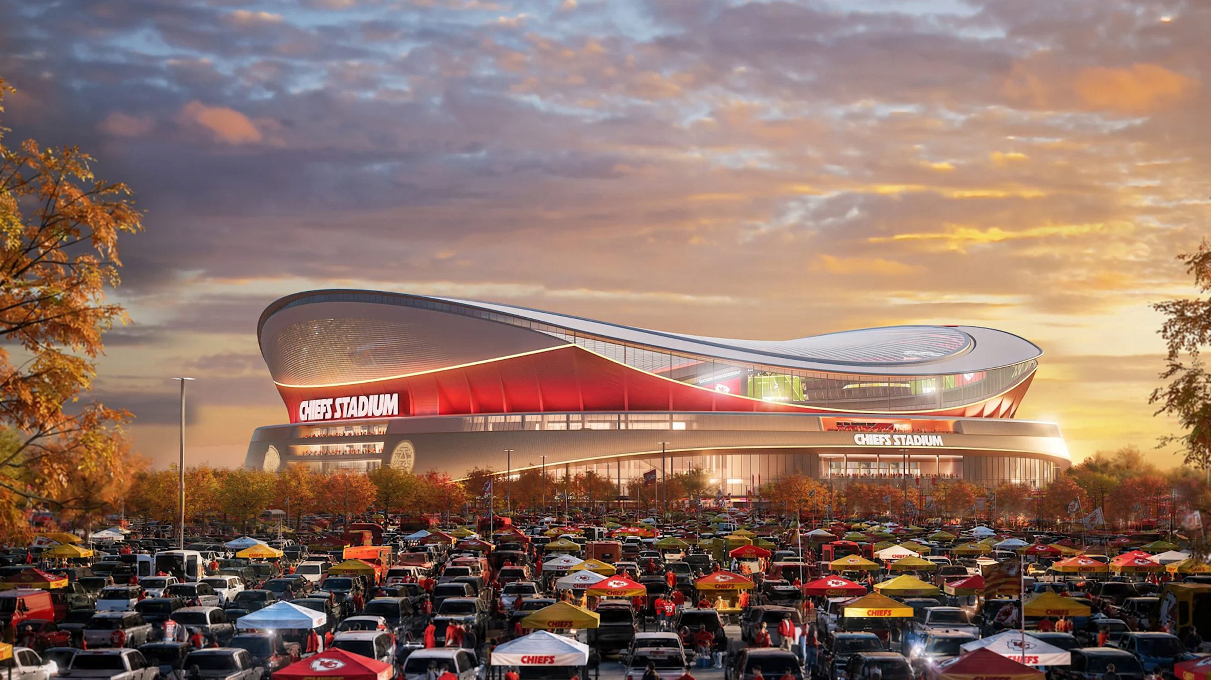Новый стадион Kansas City Chiefs с прозрачным куполом. Изображение: Manica