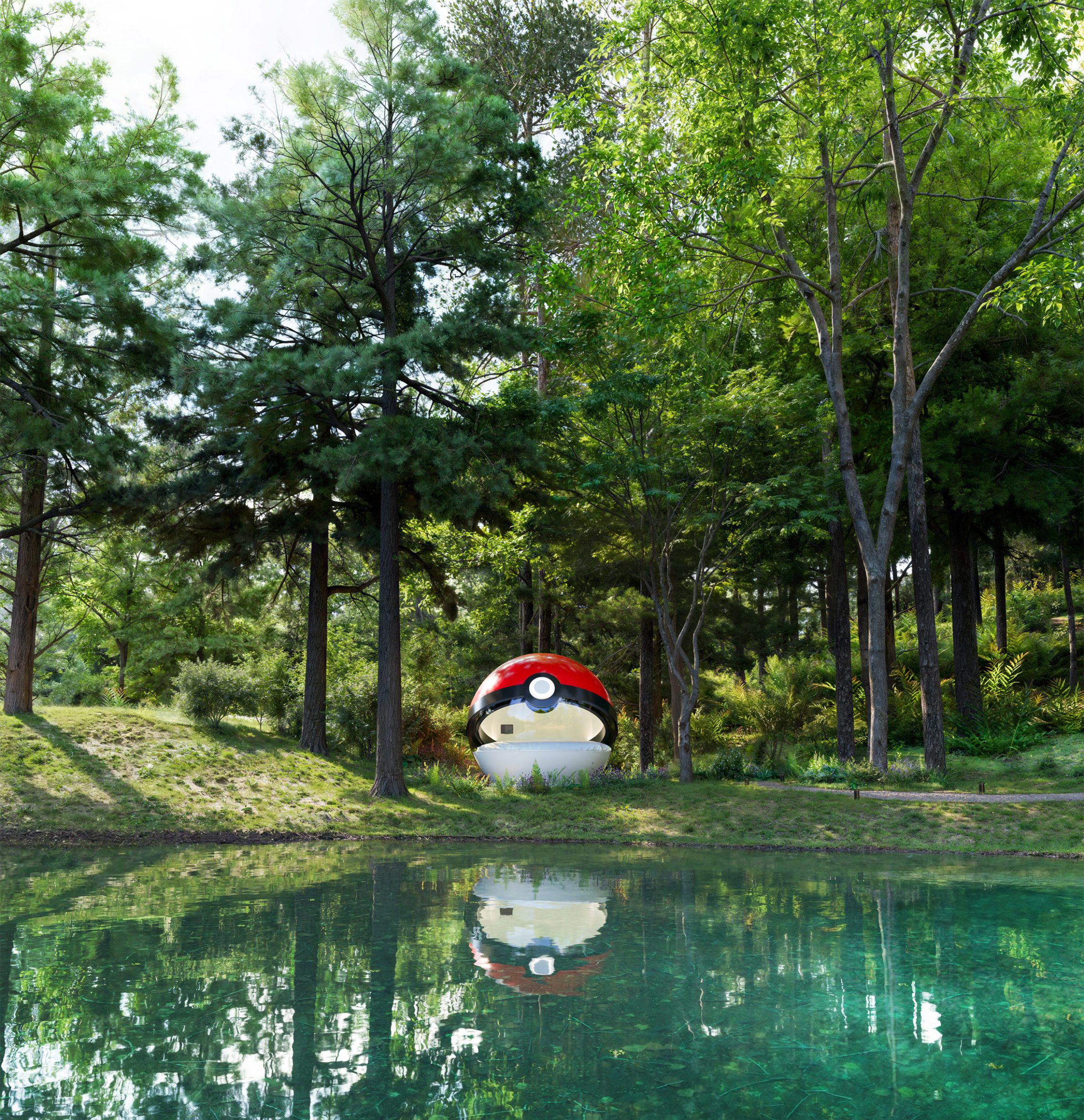Трёхметровая сфера у озера в Хоккайдо. Изображение: Not A Hotel и Pokémon