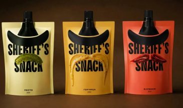 Упаковка линейки соусов для закусок Sheriff’s от дизайнера Полины Шустовой